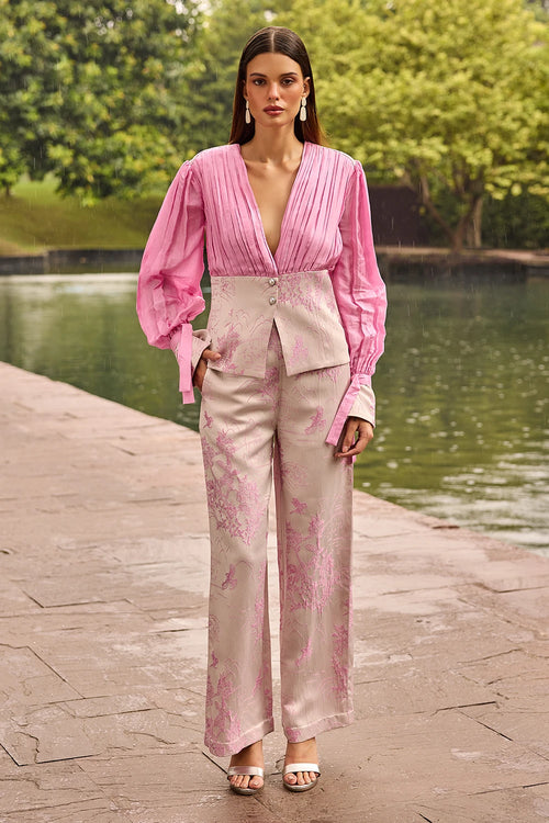 Blush Pink Jacquard Plunge Co-ord Set