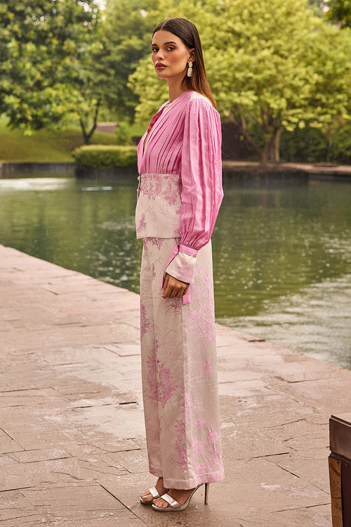 Blush Pink Jacquard Plunge Co-ord Set
