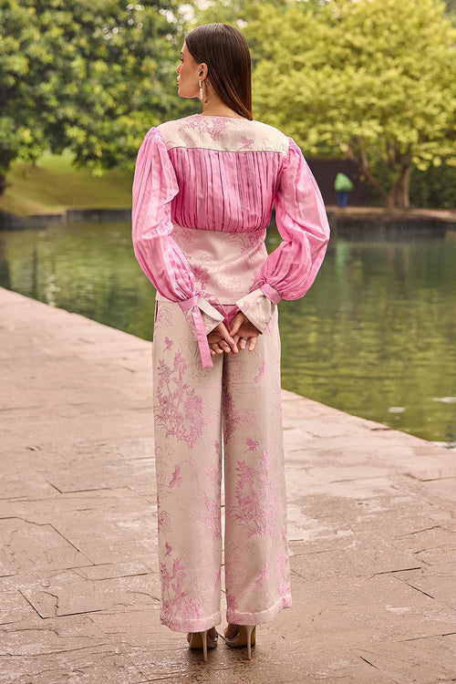 Blush Pink Jacquard Plunge Co-ord Set