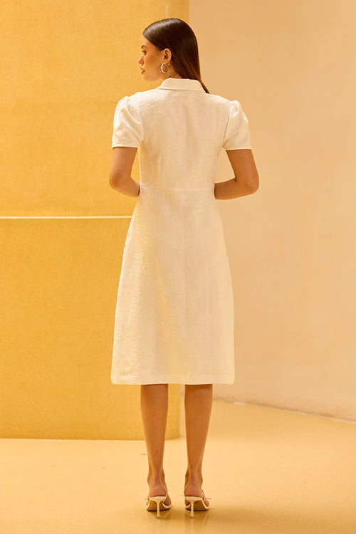 White Jacquard Hand-Embellished Midi Dress