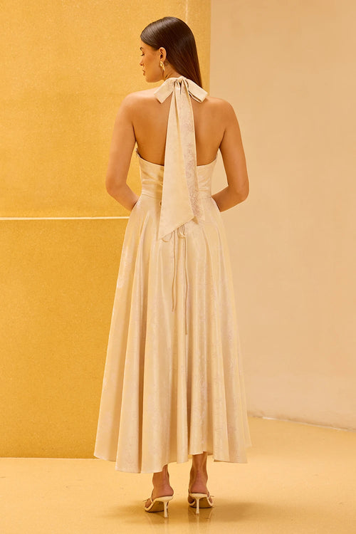 Ivory Jacquard Halter Midi Dress