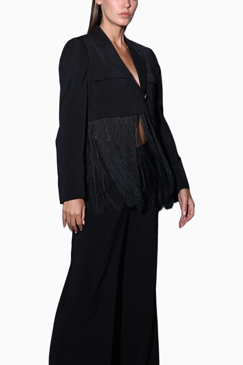 Black Crop Jacket With Fringes