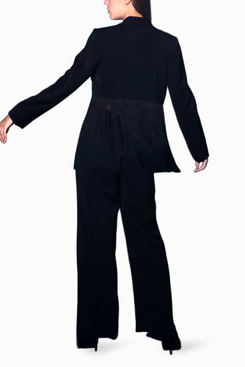 Black Crop Jacket With Fringes