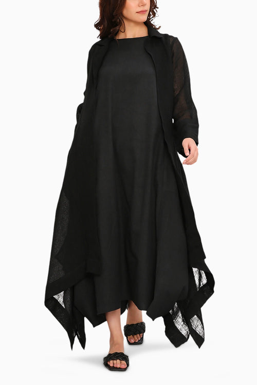 Black Vari and Linen Trench Koza Jacket Co-ord Set