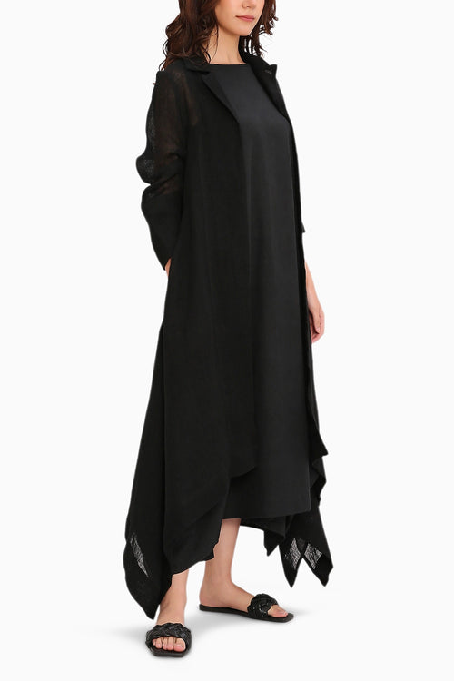 Black Vari and Linen Trench Koza Jacket Co-ord Set