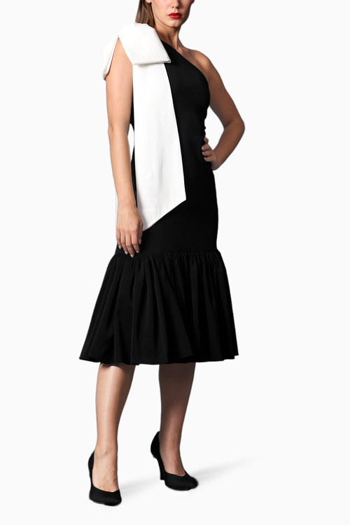 Black White One Shoulder Sheath Dress