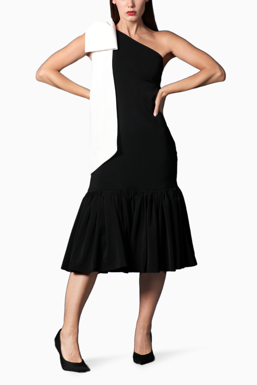 Black White One Shoulder Sheath Dress