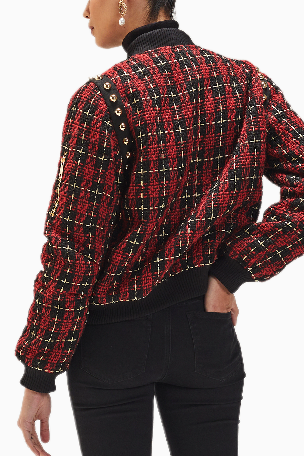 Black & Red Tweed Bomber Jacket