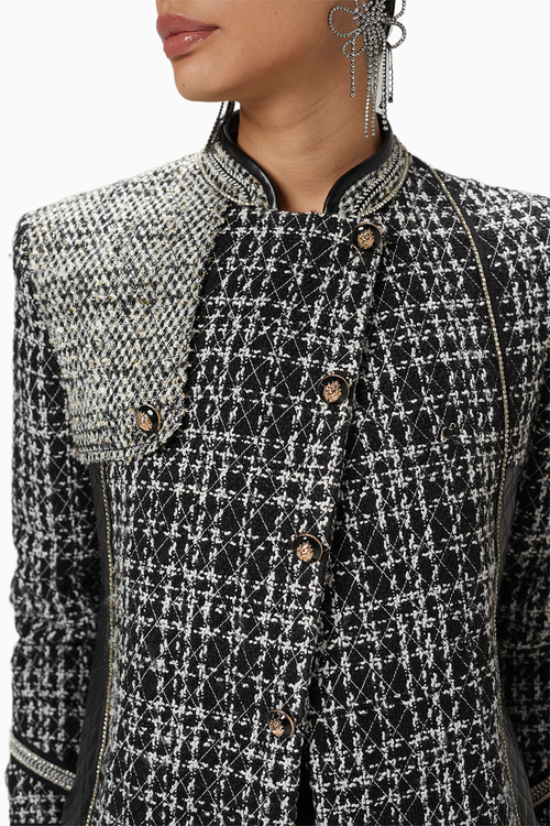 Black & White Tweed Biker Jacket
