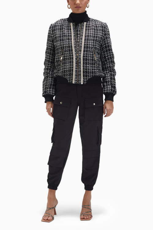 Black & White Tweed Bomber Jacket