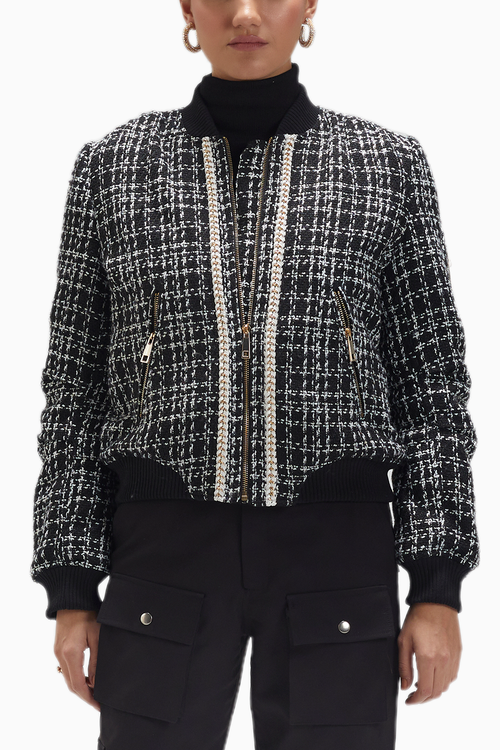 Black & White Tweed Bomber Jacket