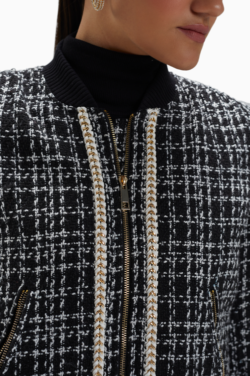 Black & White Tweed Bomber Jacket