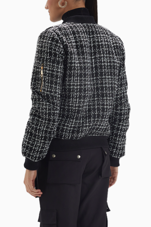 Black & White Tweed Bomber Jacket