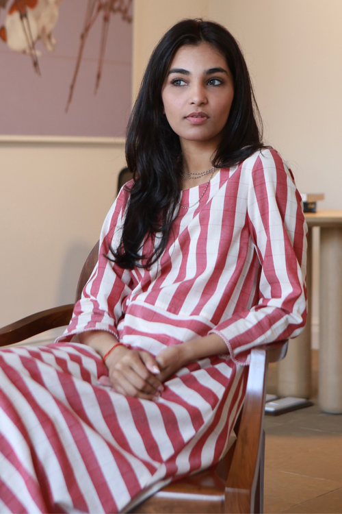 Kora Crimson Bold Stripe Block Dress