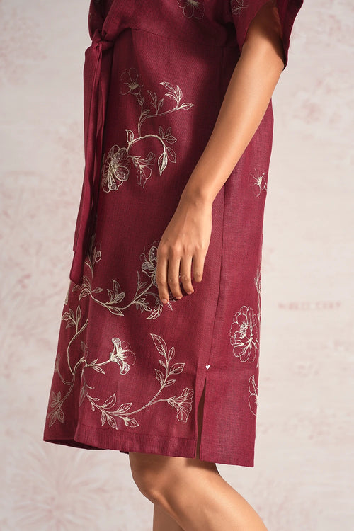 Bloomscape Merlot Cinch Dress