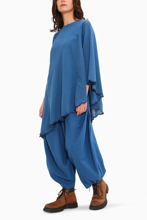 Blue Ribbed Scallop Tunic