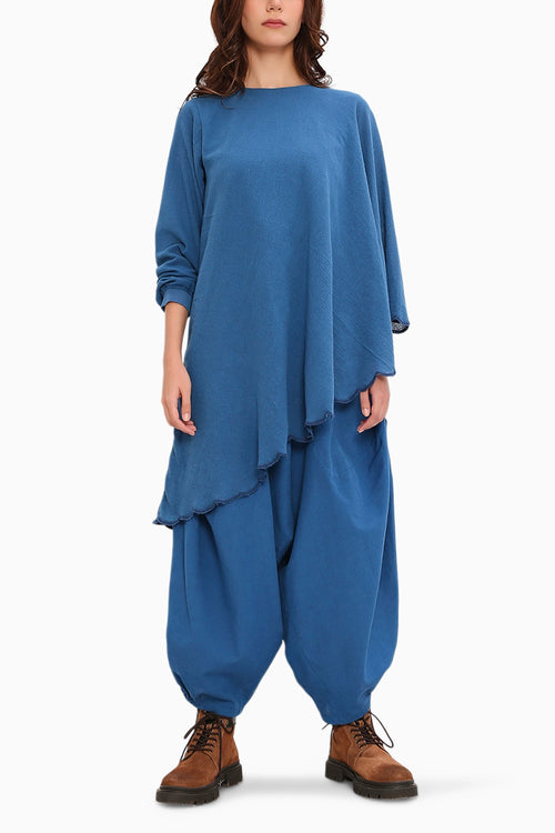 Blue Ribbed Scallop Tunic