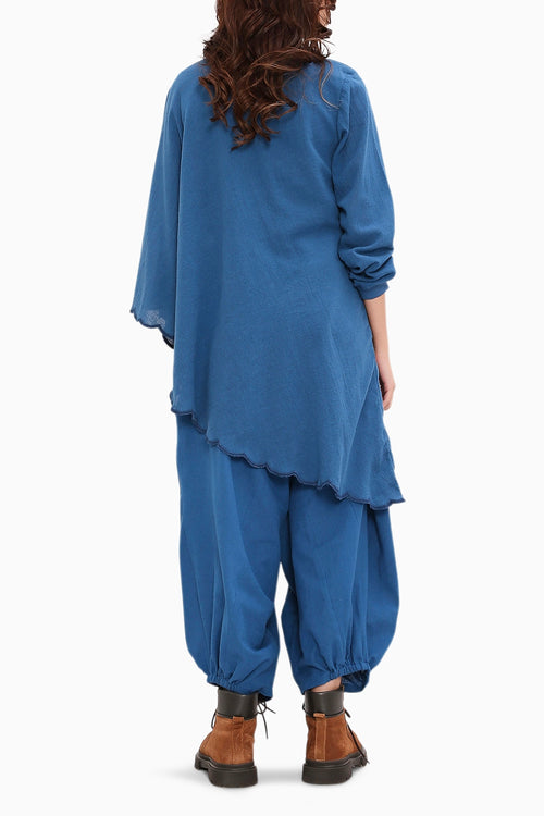 Blue Ribbed Scallop Tunic