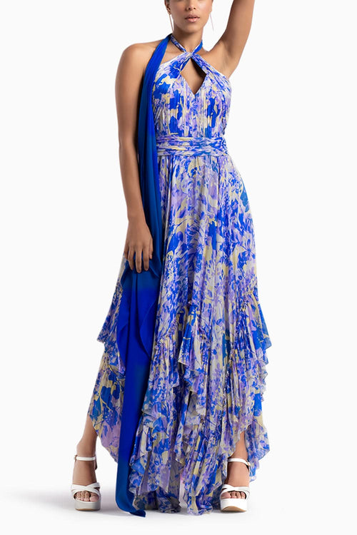 Blue Chiffon Asymmetrical Dress