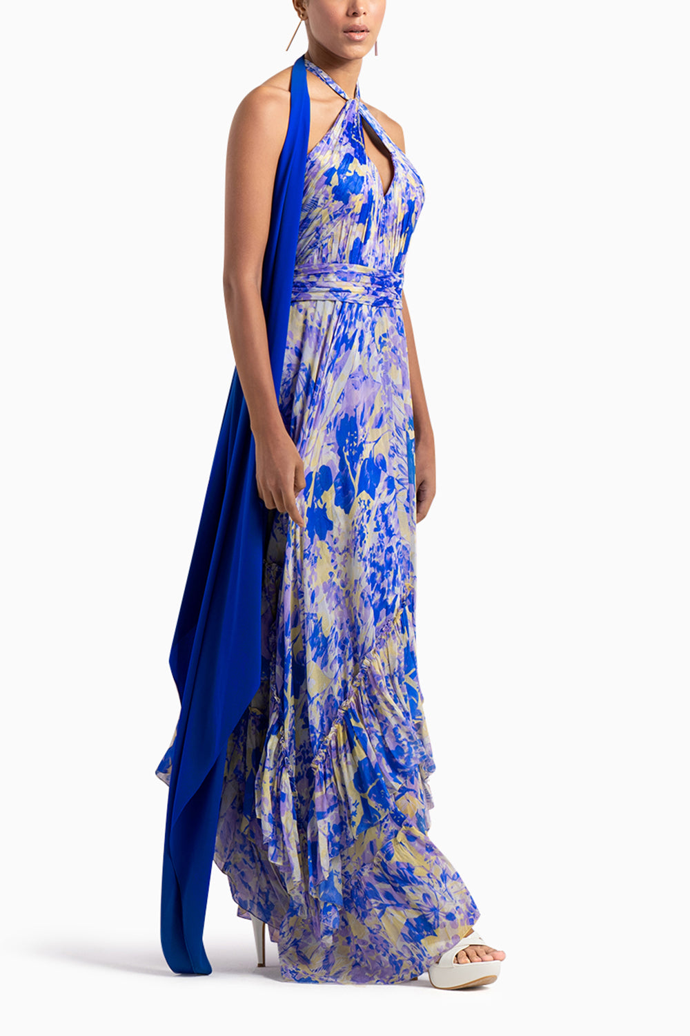 Blue Chiffon Asymmetrical Dress