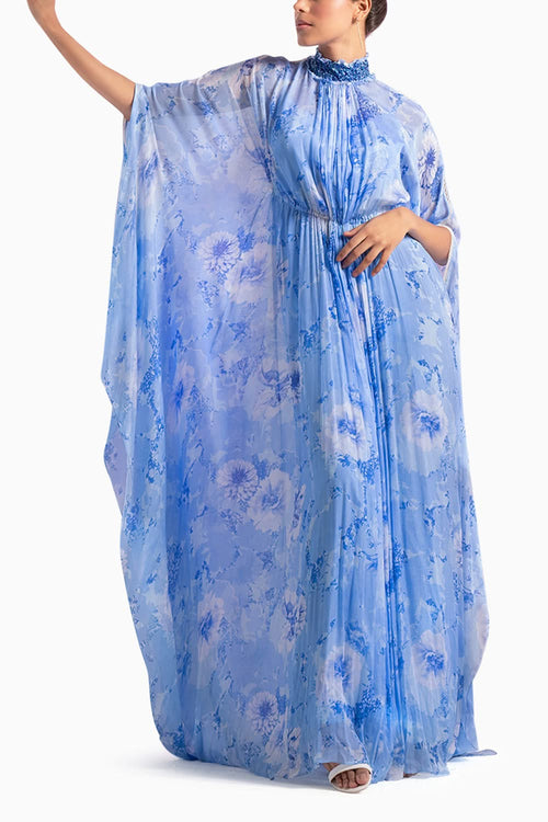 Blue Chiffon Asymmetrical Kaftan