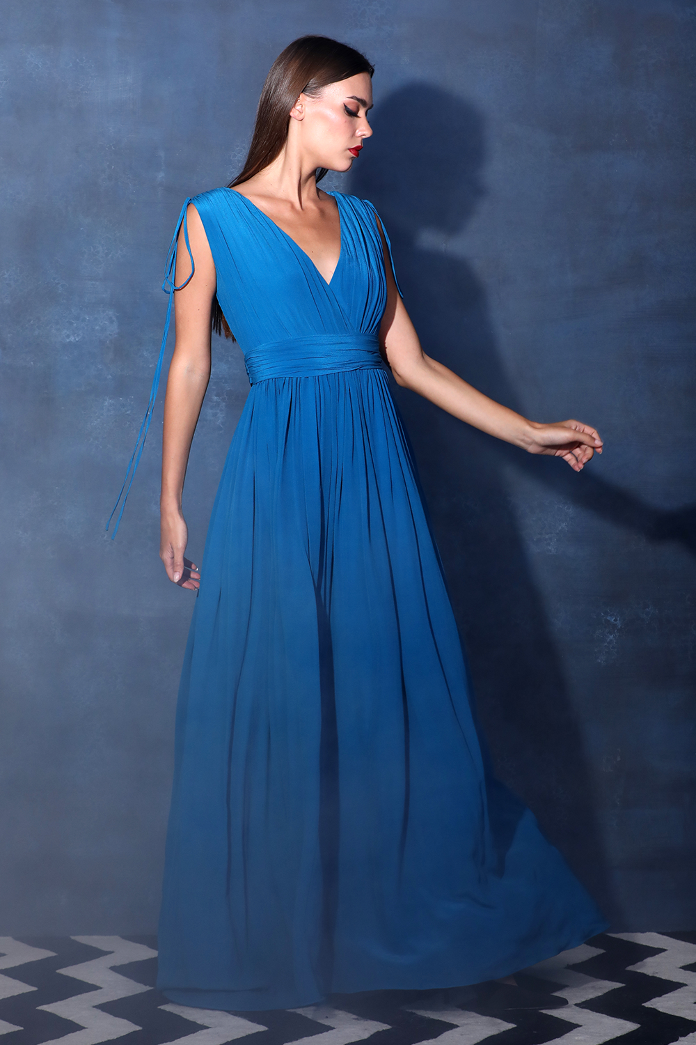 Blue Deep V Overlapping Gown