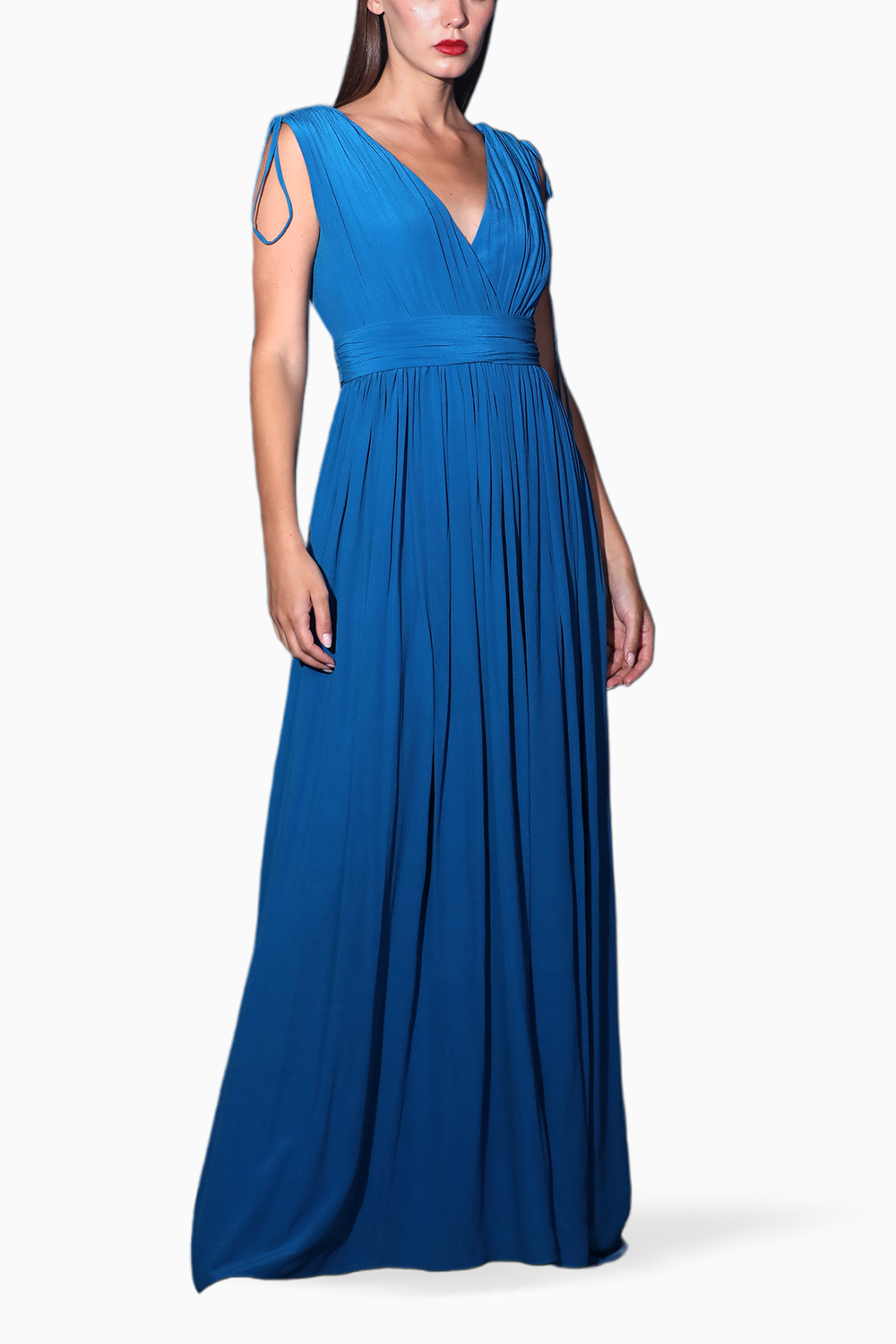 Blue Deep V Overlapping Gown