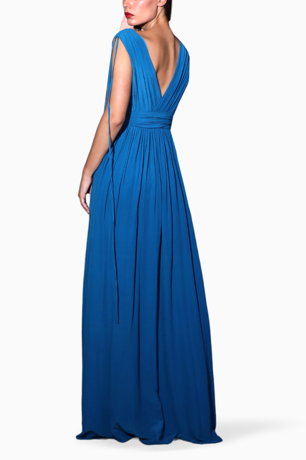 Blue Deep V Overlapping Gown