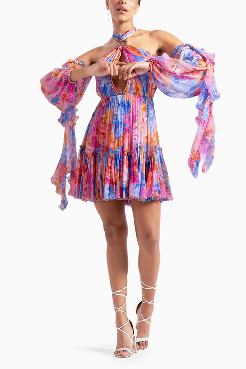 Blue Floral Camo Short Dress