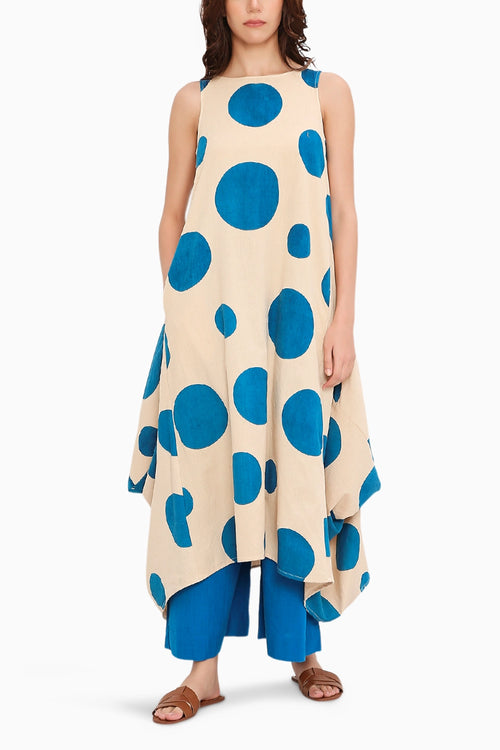 Blue Hand Block Printed Polka Vari Co-Ord Set