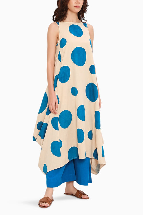 Blue Hand Block Printed Polka Vari Co-Ord Set