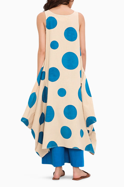 Blue Hand Block Printed Polka Vari Co-Ord Set