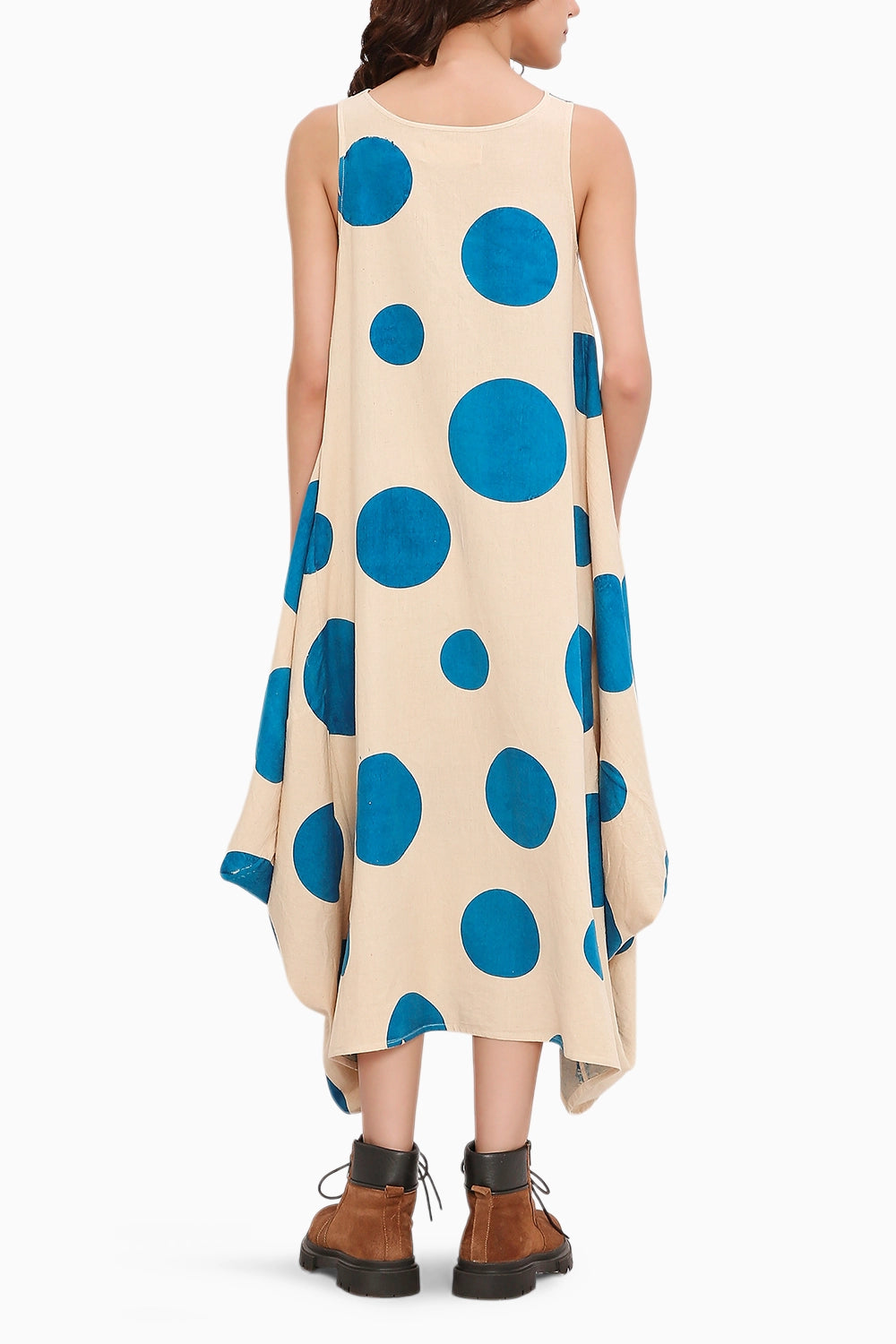 Blue Hand Block Printed Polka Vari Dress