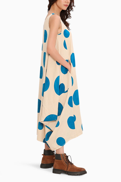 Blue Hand Block Printed Polka Vari Dress