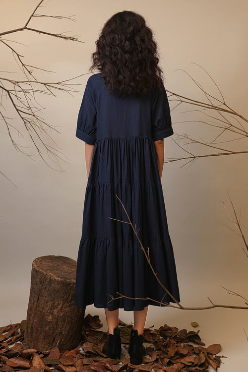 Blue Raglan Tiered Dress