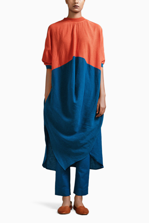 Rust & Blue CB Cowl Tunic Set