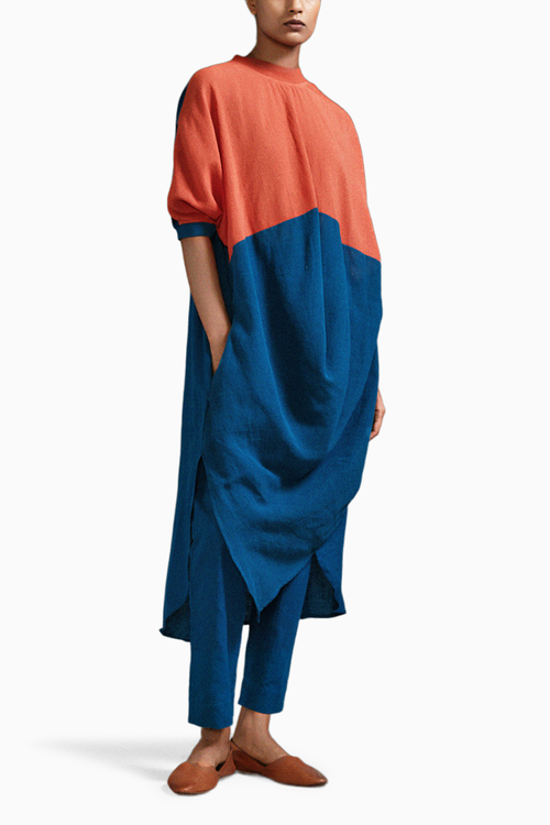 Rust & Blue CB Cowl Tunic Set