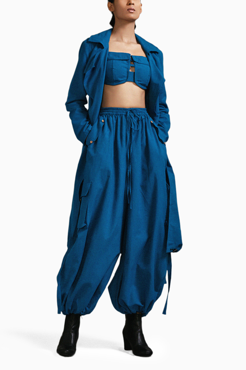 Blue Safari Cargo Trench Set