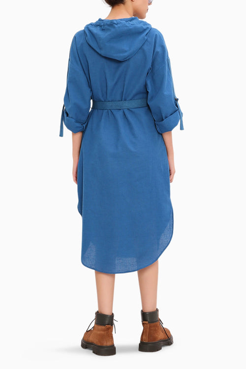 Blue Safari Pocket Hooded Dress