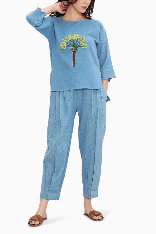 Coco Blue Embroidered Top & Pants Set