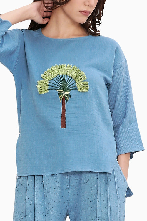 Coco Blue Embroidered Top & Pants Set