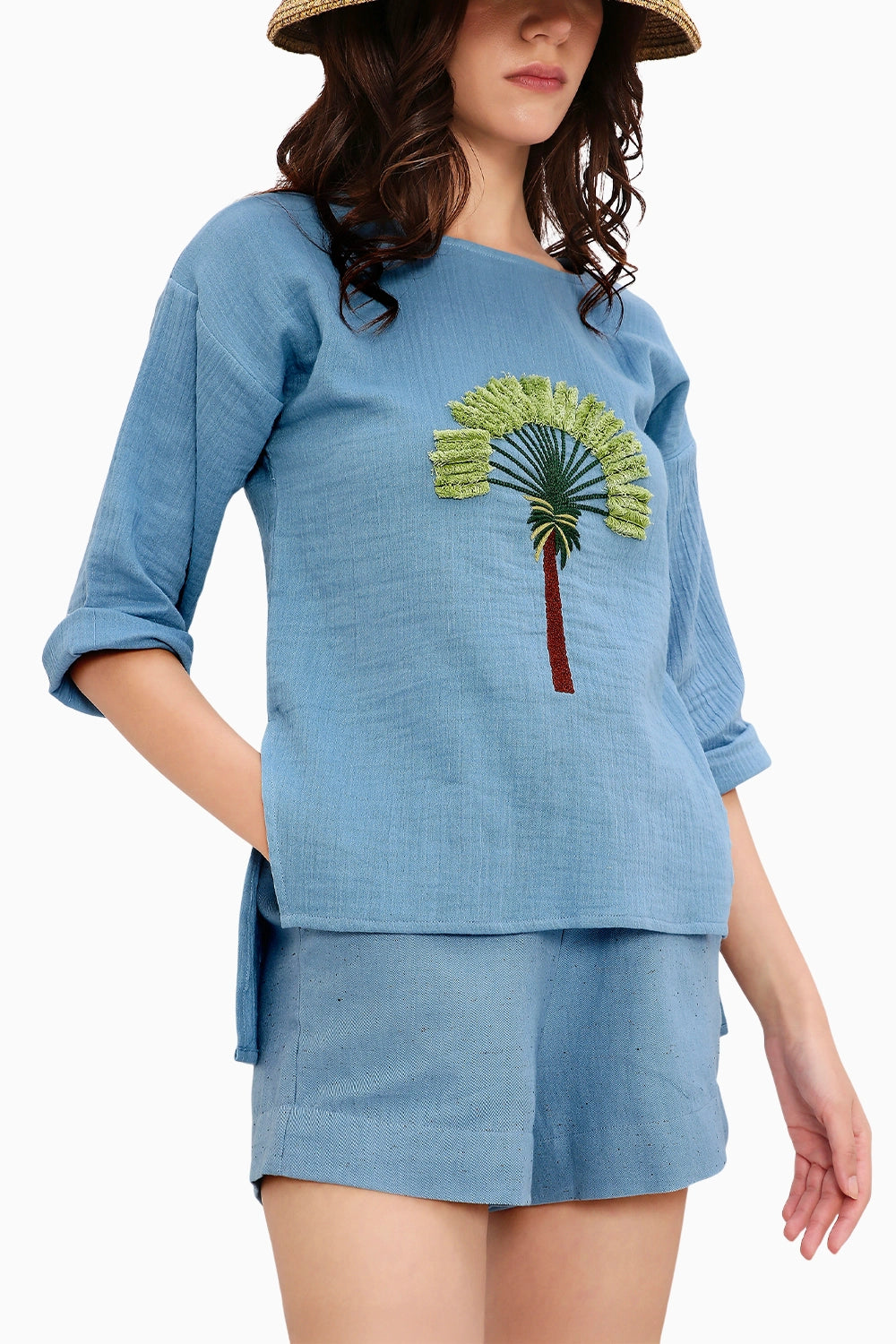 Coco Blue Embroidered Top & Shorts Set