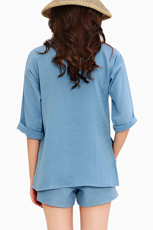 Coco Blue Embroidered Top & Shorts Set