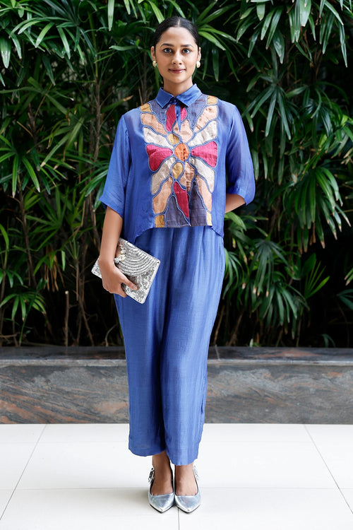 Silk Patch Work Blue Co-Ord Set