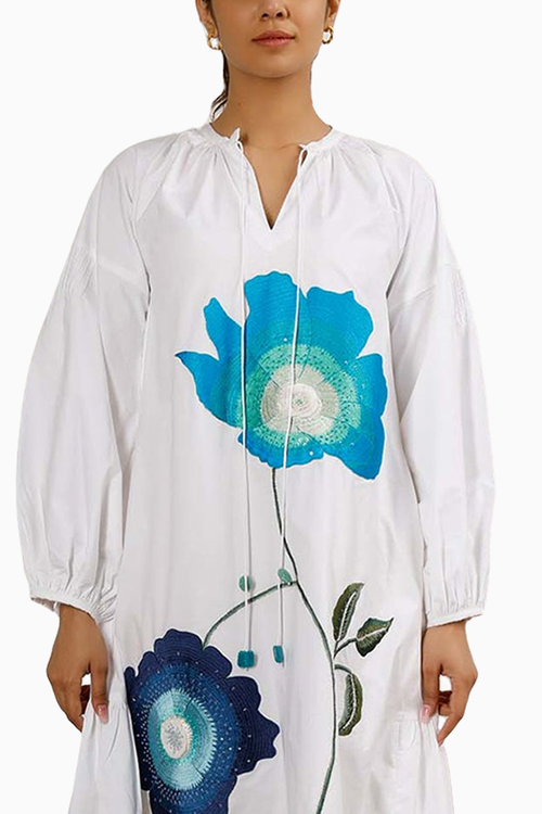Blue Floral A-Line Long Dress