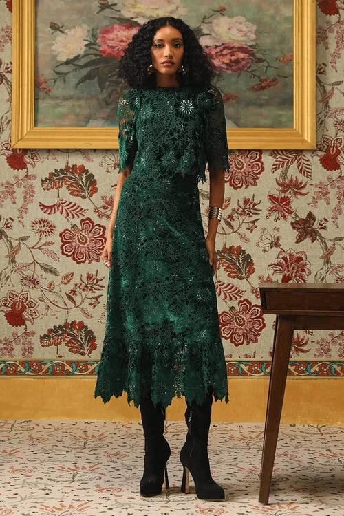 Emerald Green Glimmering Cutwork Applique Matching Set