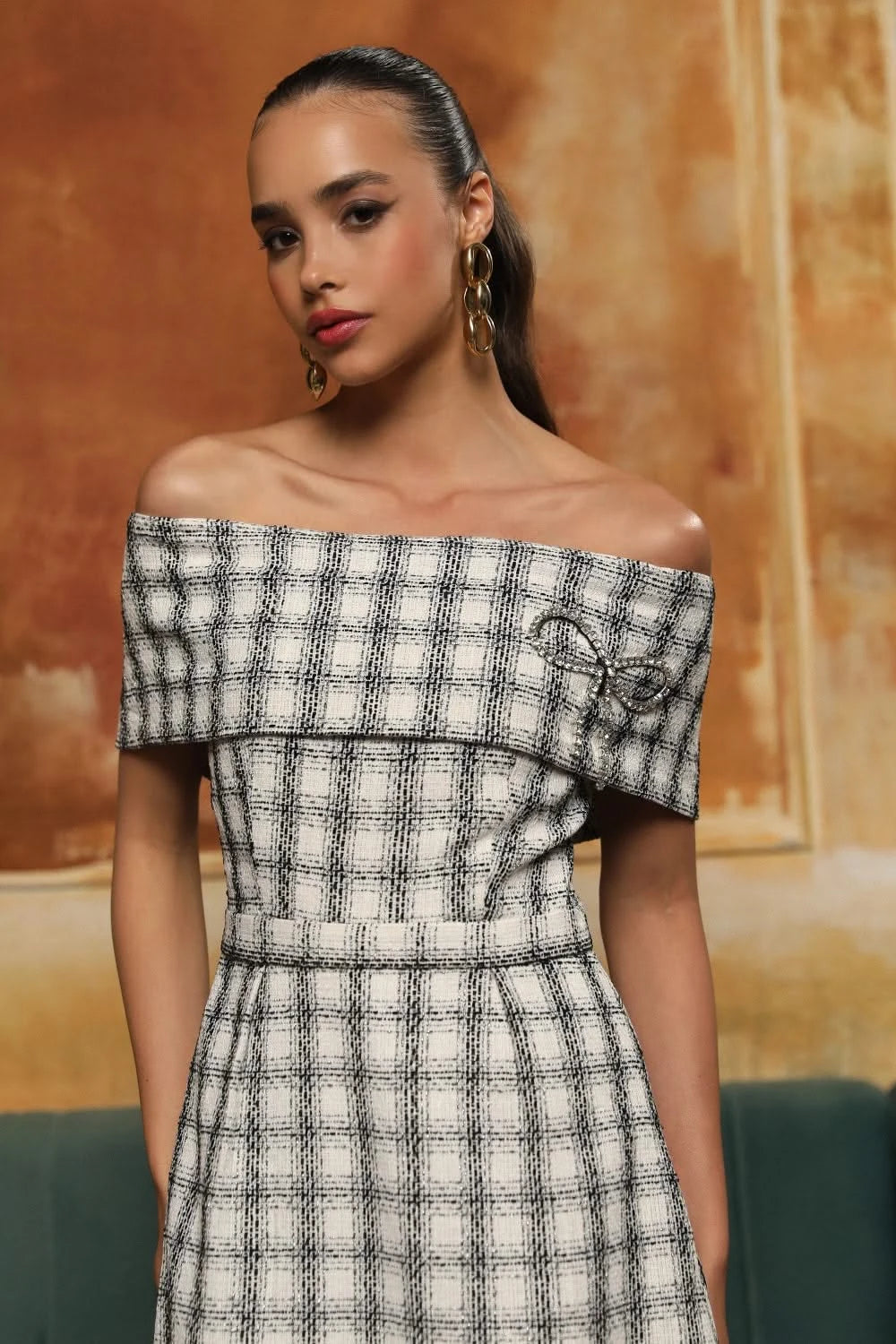 plaid off the shoulder midi dress R.Vivimos Women's Long Sleeve Off-Shoulder Smocked Floral A-Line Midi Dress, Small, Beige-Floral at Amazon Women's Clothing store
