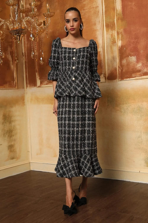 Plaid Mettalic Tweed Co-ord Set