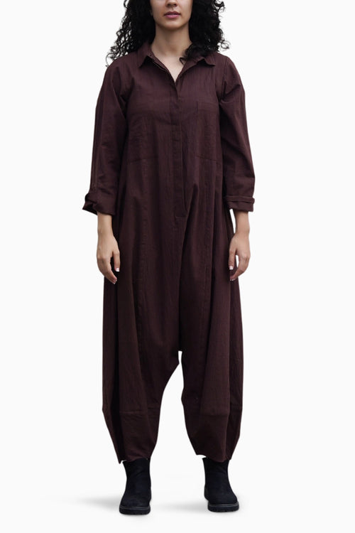 Brown Collar Sleeve Suga Jumpsuit