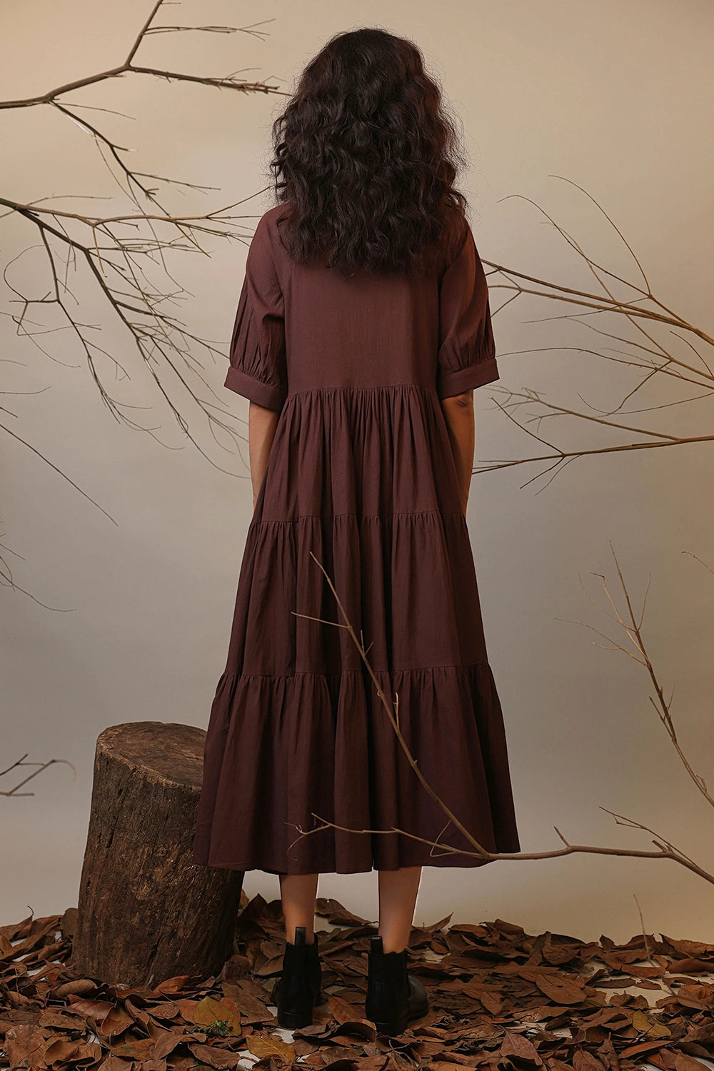 Brown Raglan Tiered Dress